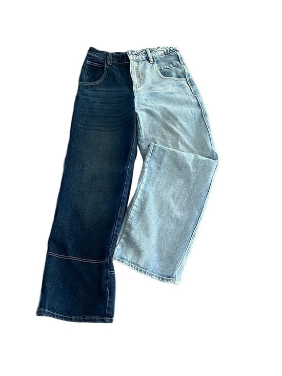 Fashion Nova Denim - Fashion Nova Contrast Flare Denim Jeans - Dark Blue and Light Blue